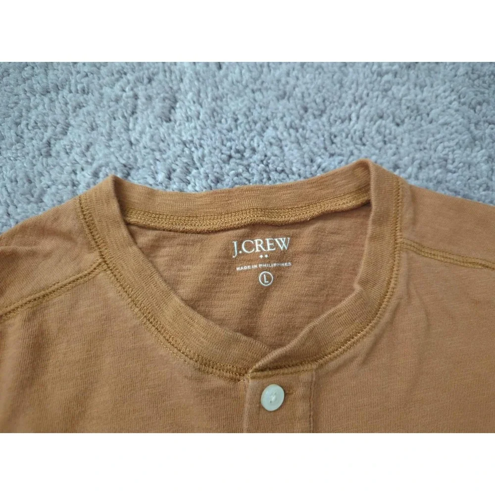 J Crew‎ Henley Shirt Mens Large Orange Long Sleeve Pullover 100% Cotton Casual